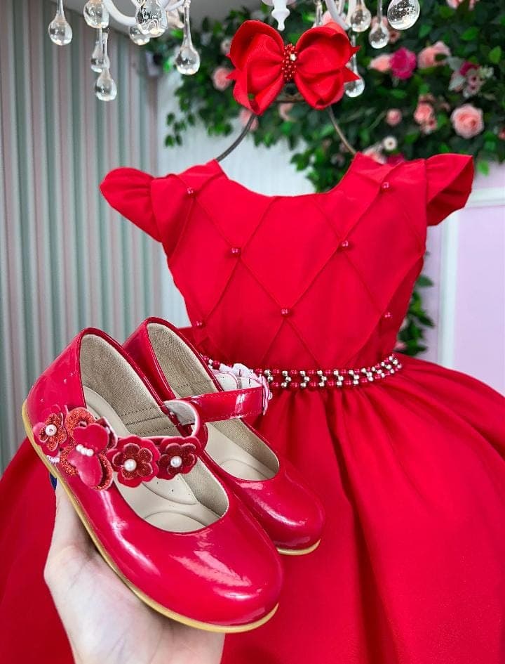 Vestido pérolas vermelho 