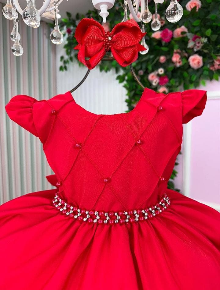 Vestido pérolas vermelho 