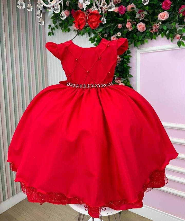 Vestido pérolas vermelho 