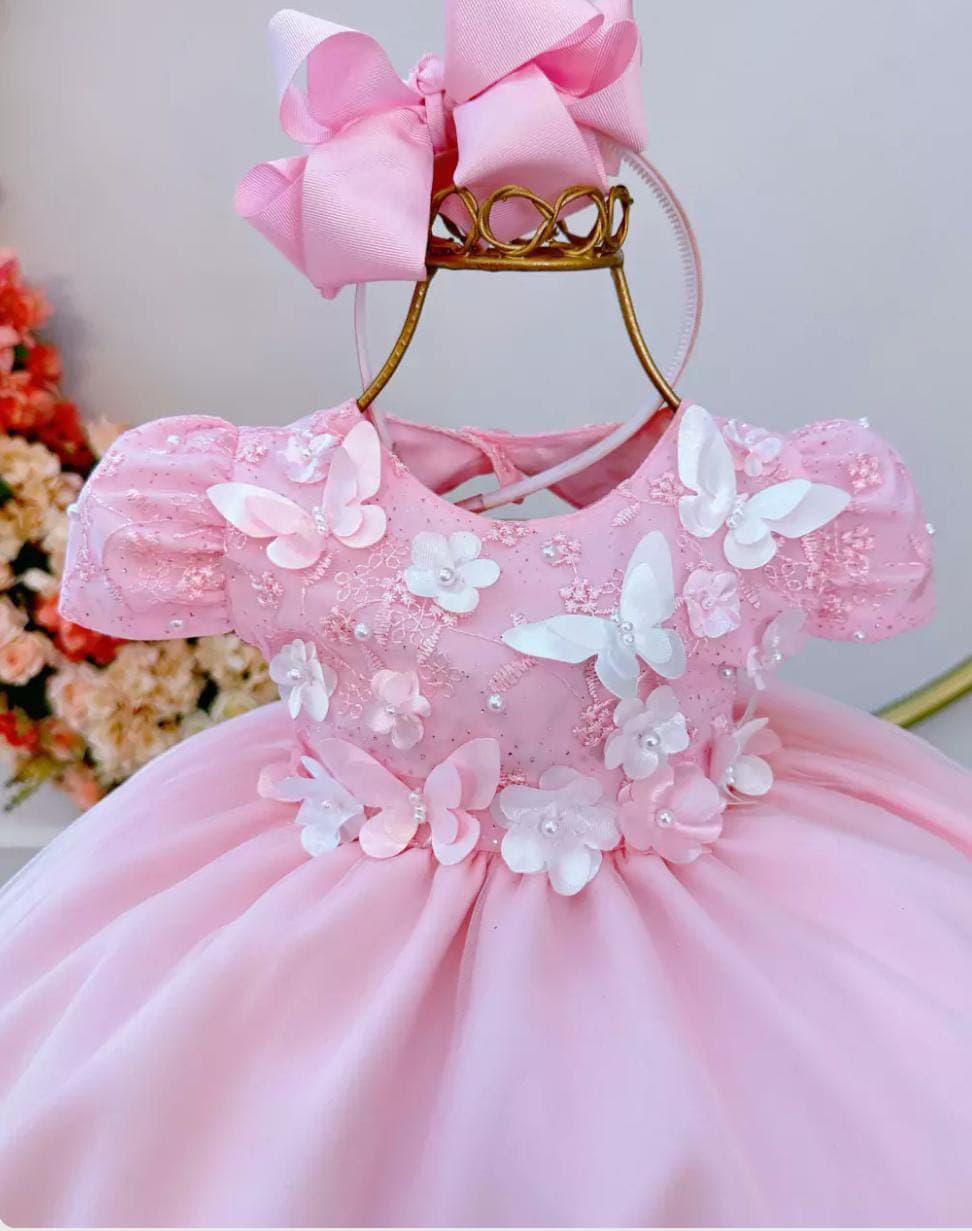 Vestido Jardim encantado borboletas e pérolas