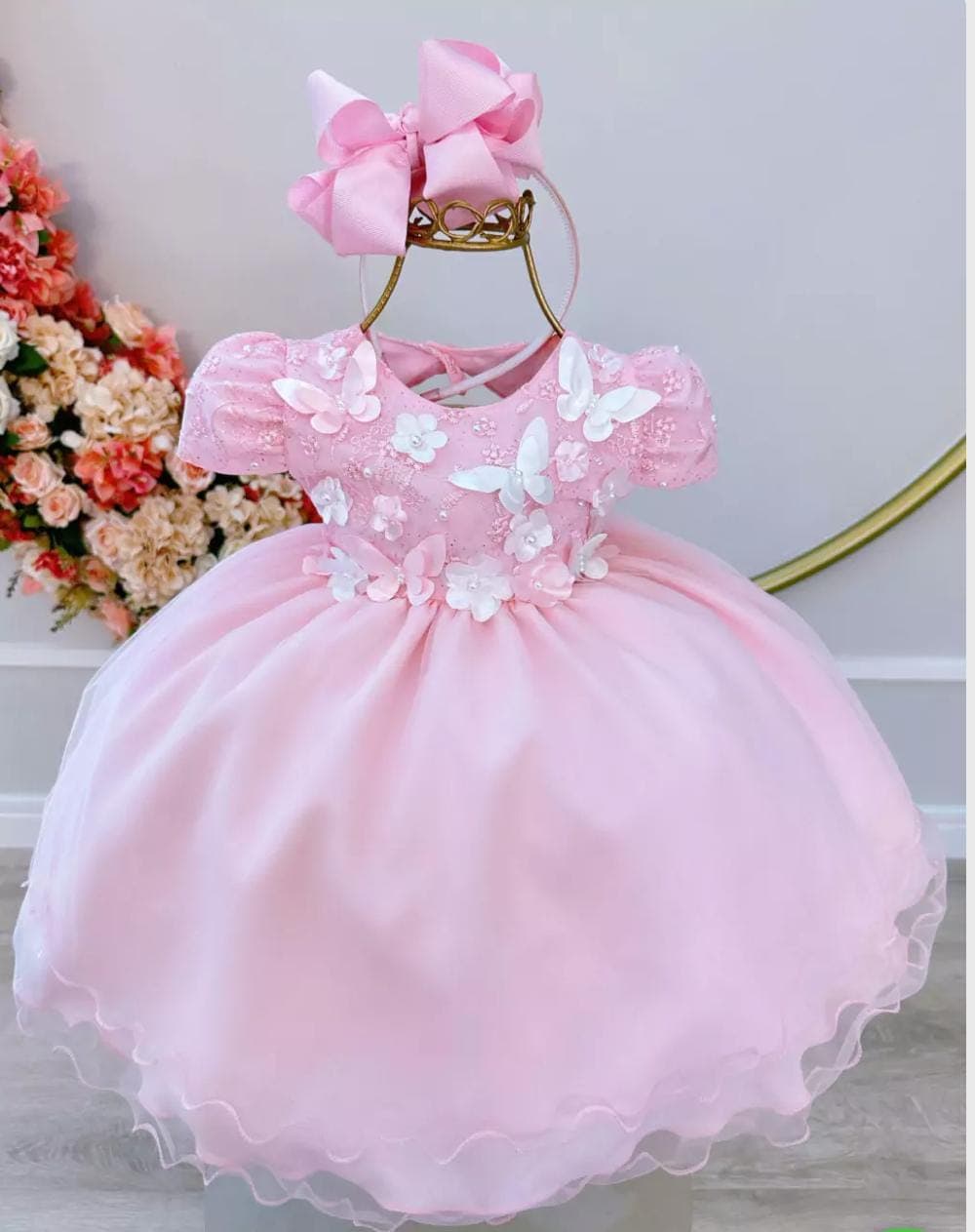 Vestido Jardim encantado borboletas e pérolas