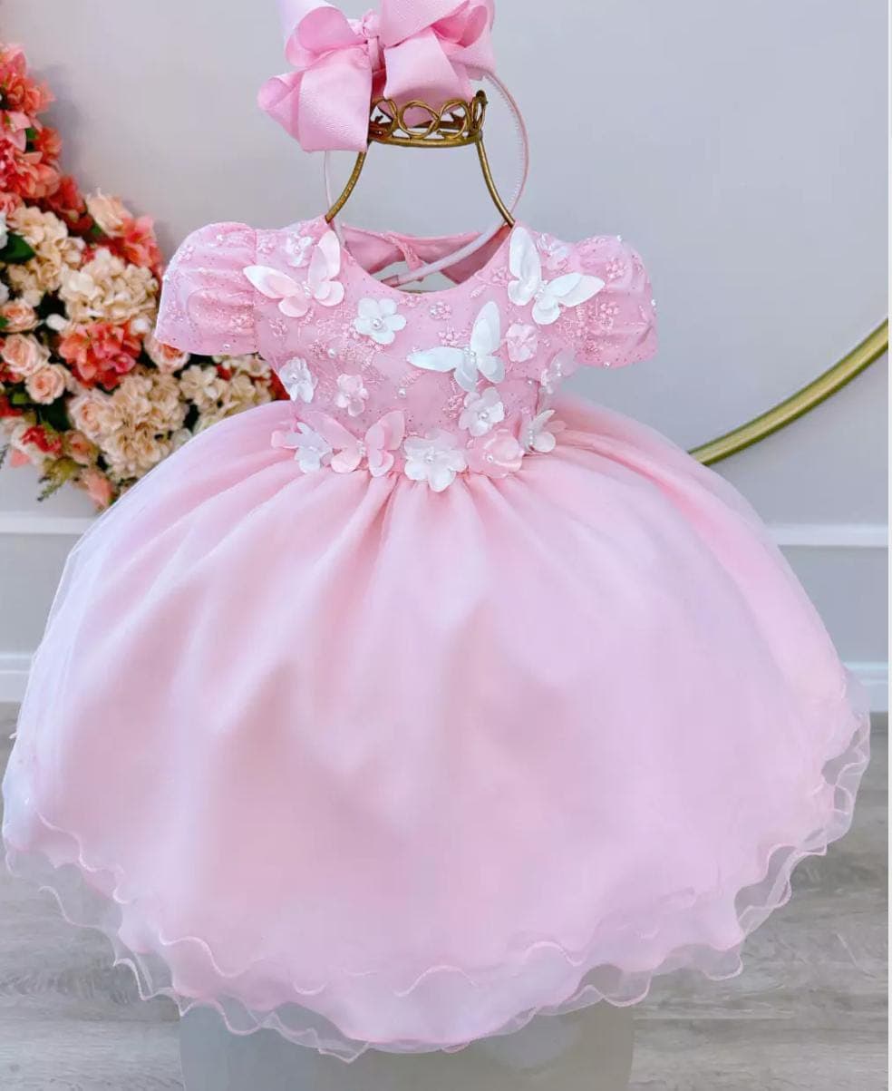 Vestido Jardim encantado borboletas e pérolas