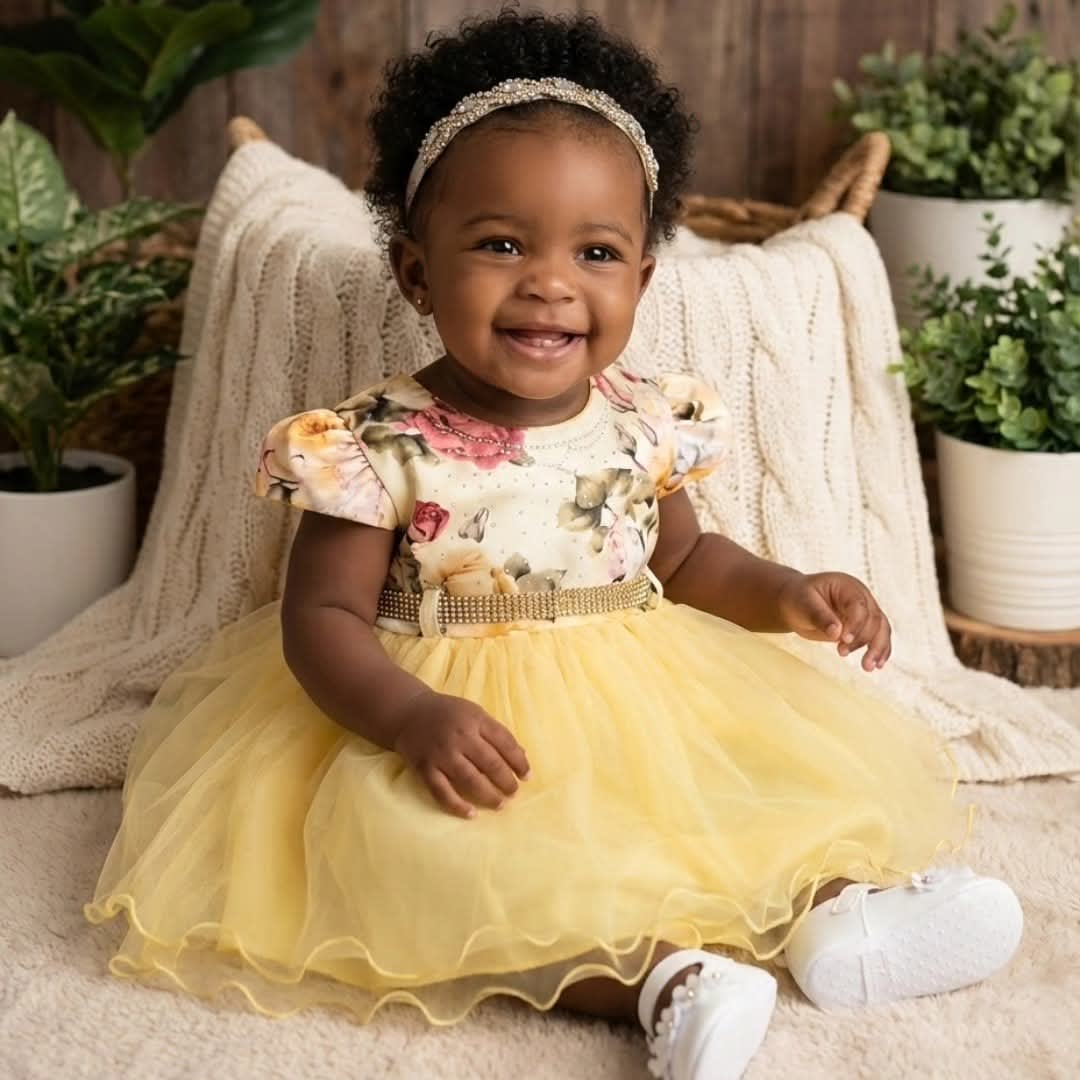 Vestido amarelo + estampa 