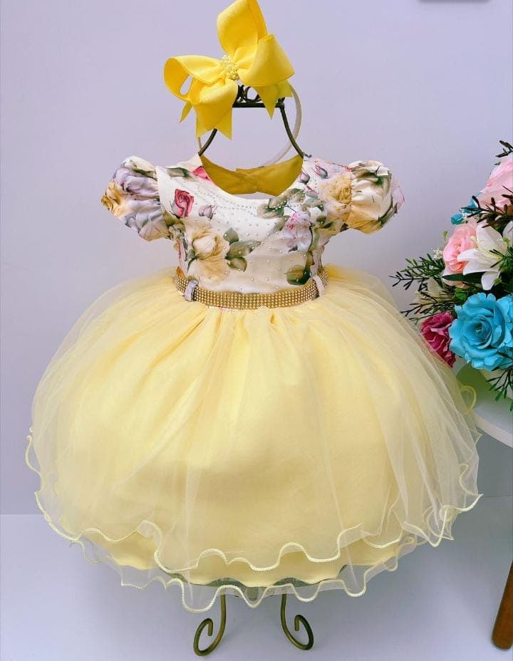 Vestido amarelo + estampa 