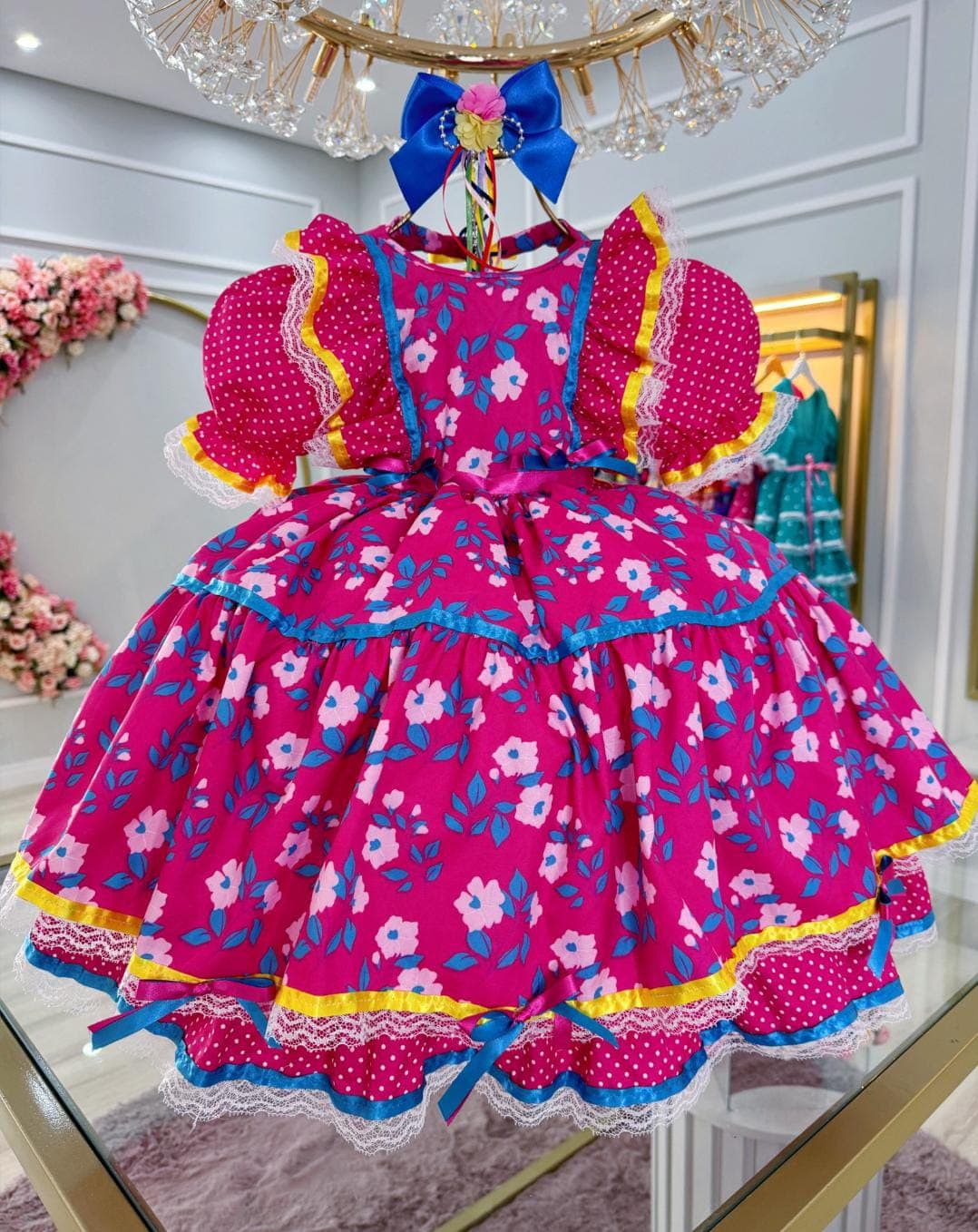 vestido junino pink bolinha 