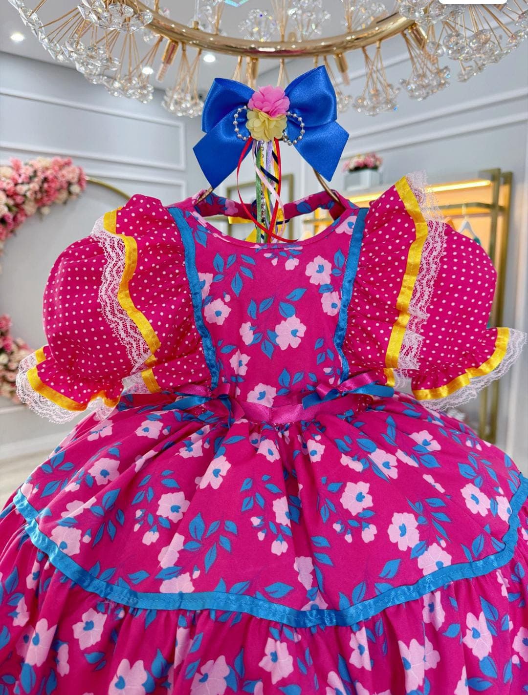 vestido junino pink bolinha 