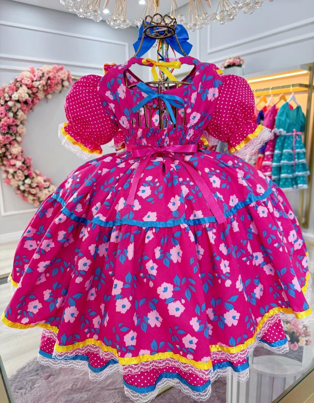 vestido junino pink bolinha 