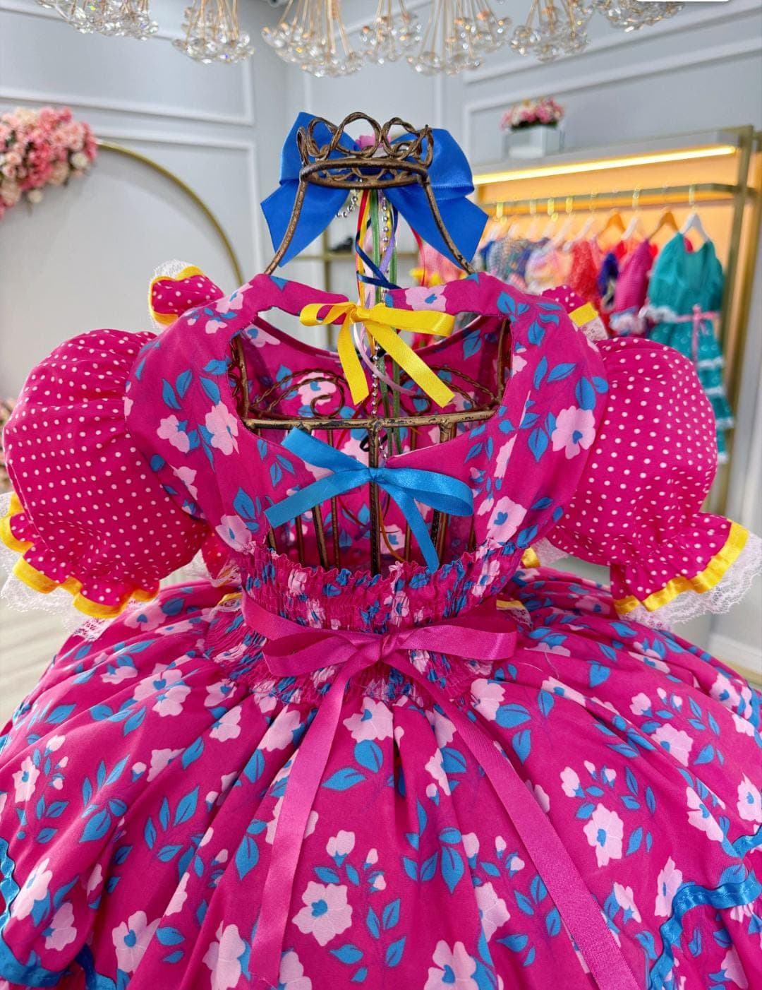 vestido junino pink bolinha 