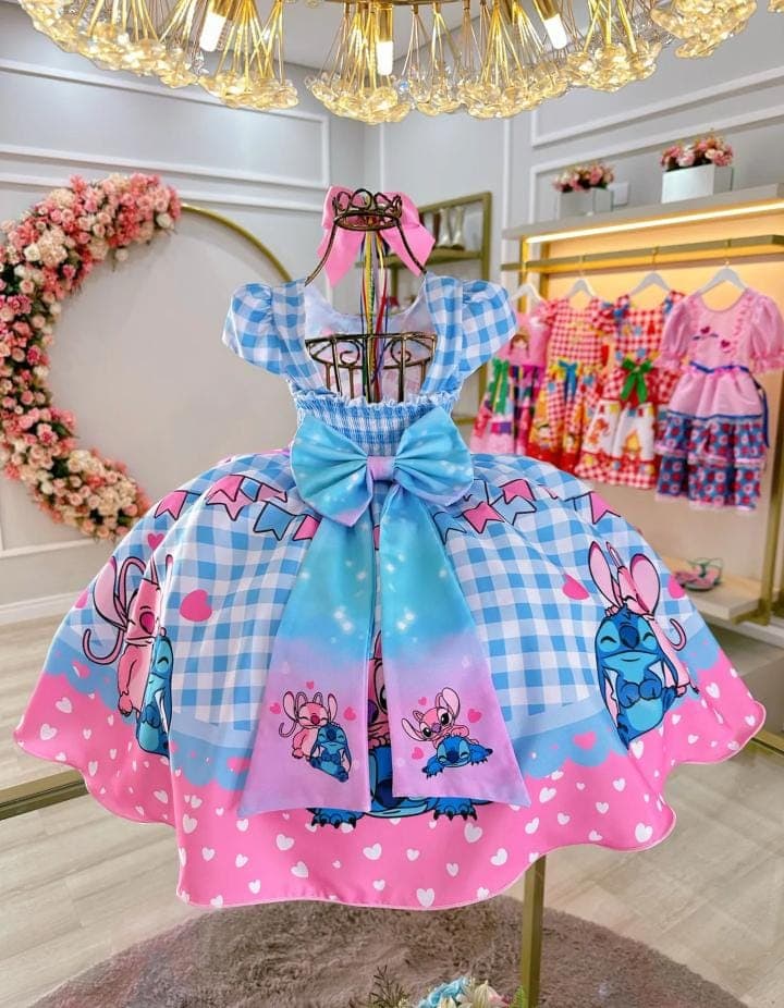 VESTIDO JUNINO STITCH E ANGEL LUXO
