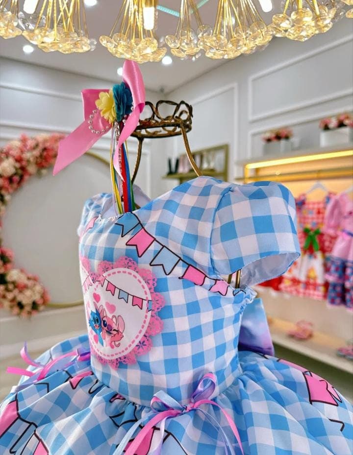 VESTIDO JUNINO STITCH E ANGEL LUXO