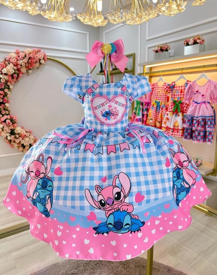 VESTIDO JUNINO STITCH E ANGEL LUXO