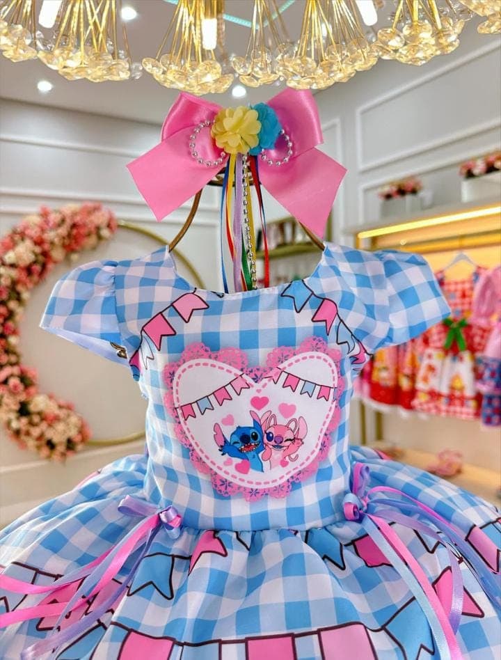 VESTIDO JUNINO STITCH E ANGEL LUXO