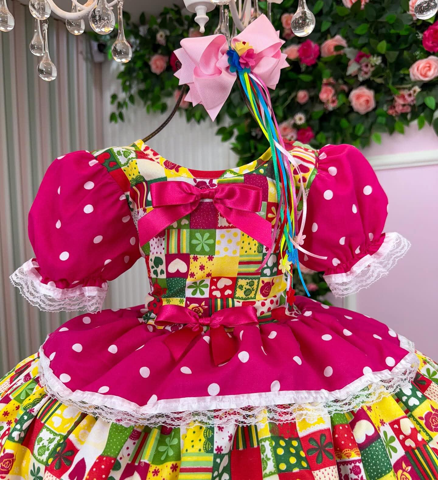 vestido  junino rosa/amarelo/verde