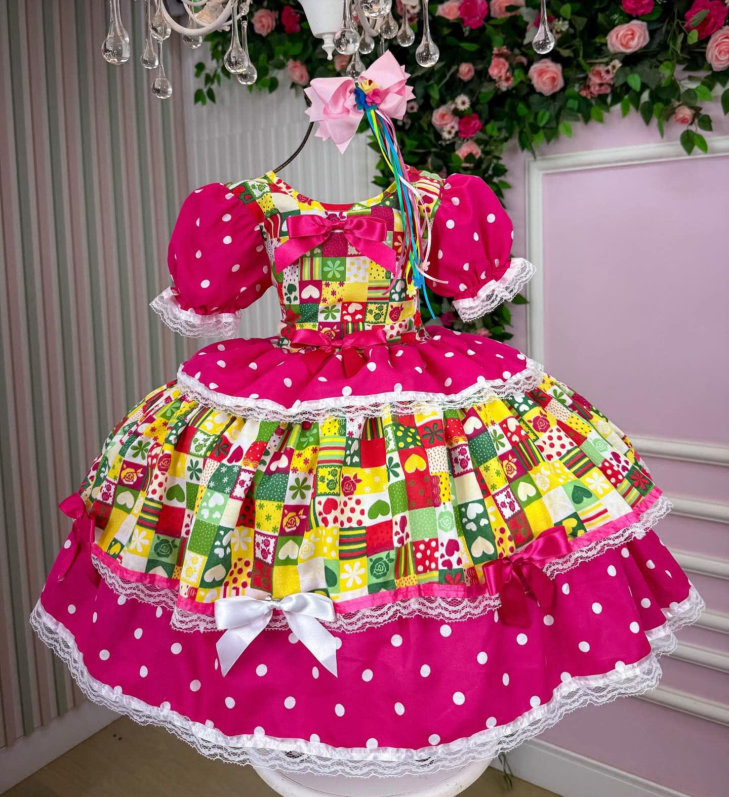 vestido  junino rosa/amarelo/verde